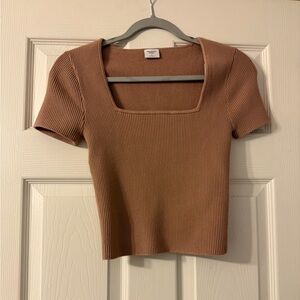 NWT Abercrombie short sleeve ribbed crop sweater top size small in tan